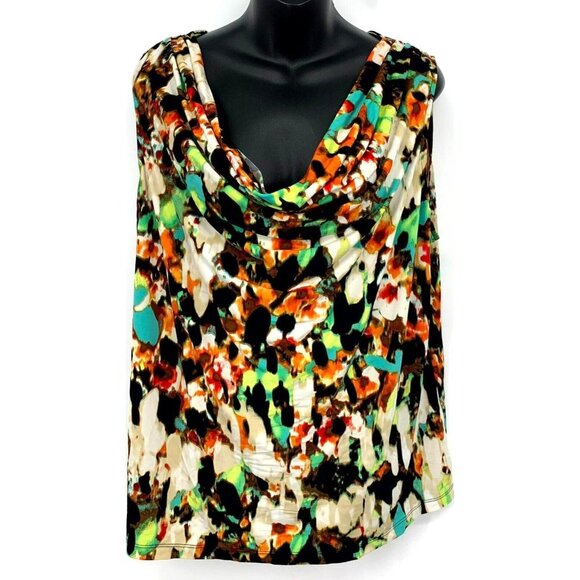Calvin Klein Women Blouse Plus Size 1X Multicolor Printed Sleeveless Shawl Neck - Picture 1 of 8